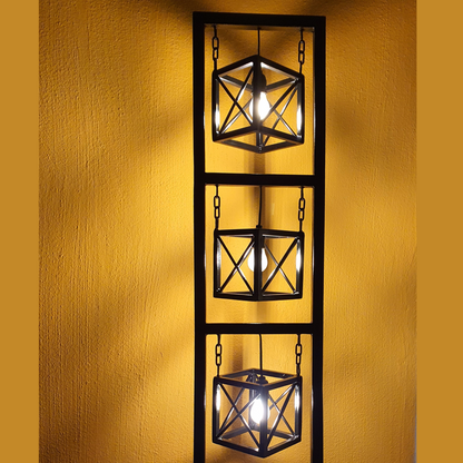 Floor lamp with 3 light bulbs in hanging baskets 