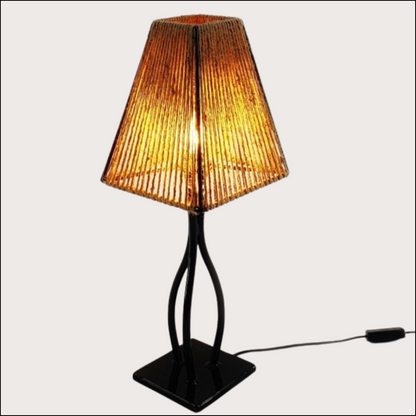 Side amp with beige lampshade on a white background